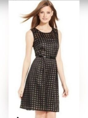 Calvin Klein Black Grid-Pattern Sleeveless Midi Dress